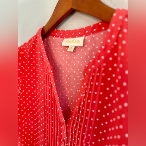 Modcloth Blouse Flutter Sleeve Top Red & White Polkadot SZ SMALL NEW - Picture 8 of 15